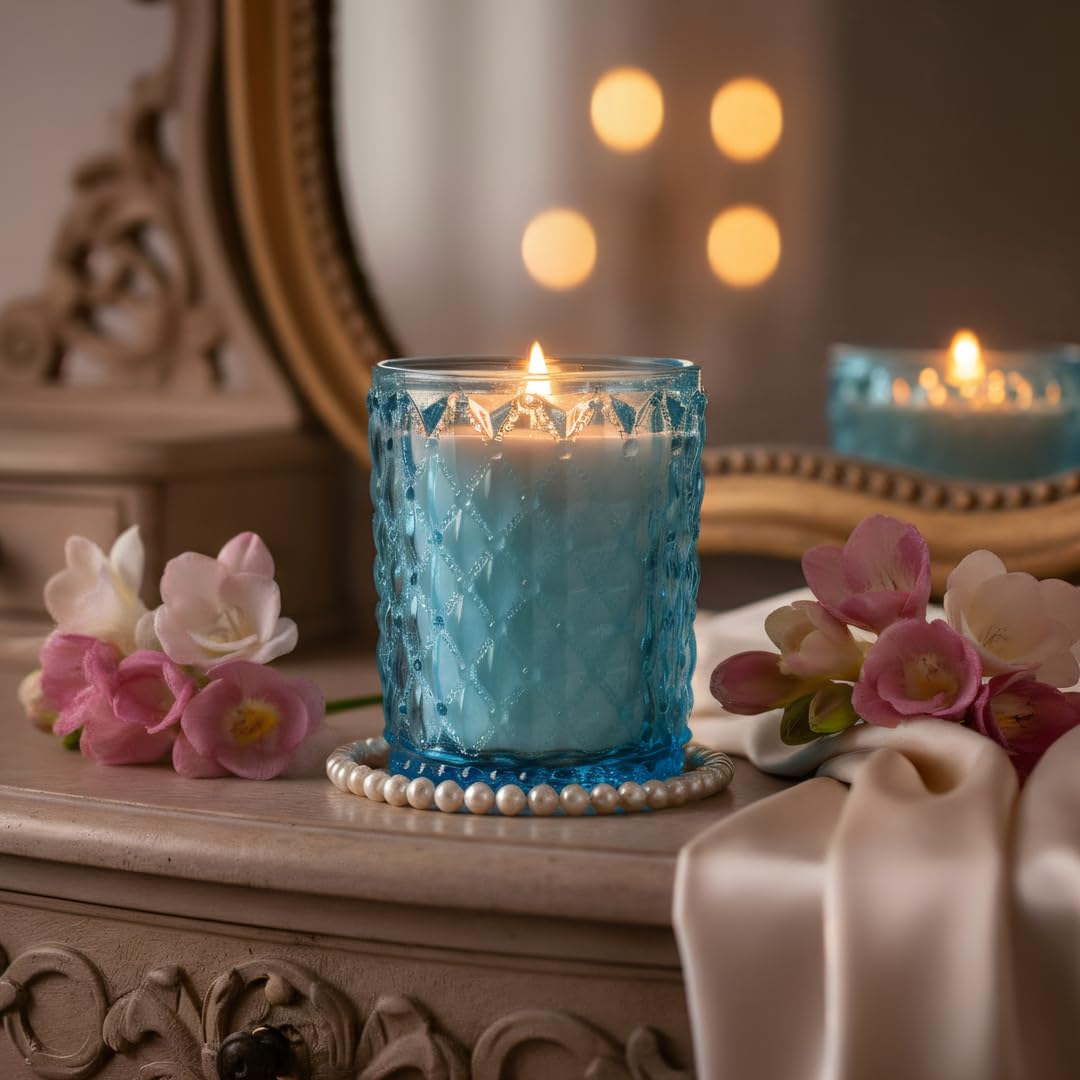 M&SENSE 16.6oz Wood Wick Scented Candle, Non Toxic Soy Wax with Crackling Wick, PearFreesia Scent 100H Burn Long Lasting for Bedroom Kitchen Home Decor, Housewarming Gifts for Family Friends