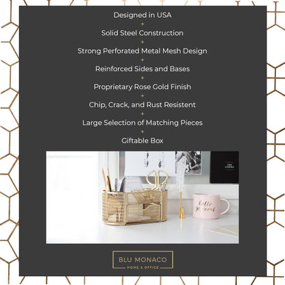 BLU MONACO | Gold Desk Organizer Set with Drawer | Metal Mesh Desk Accessories for Women | Stylish Desktop Organizer for Office Storage, Supplies & Small Stationery