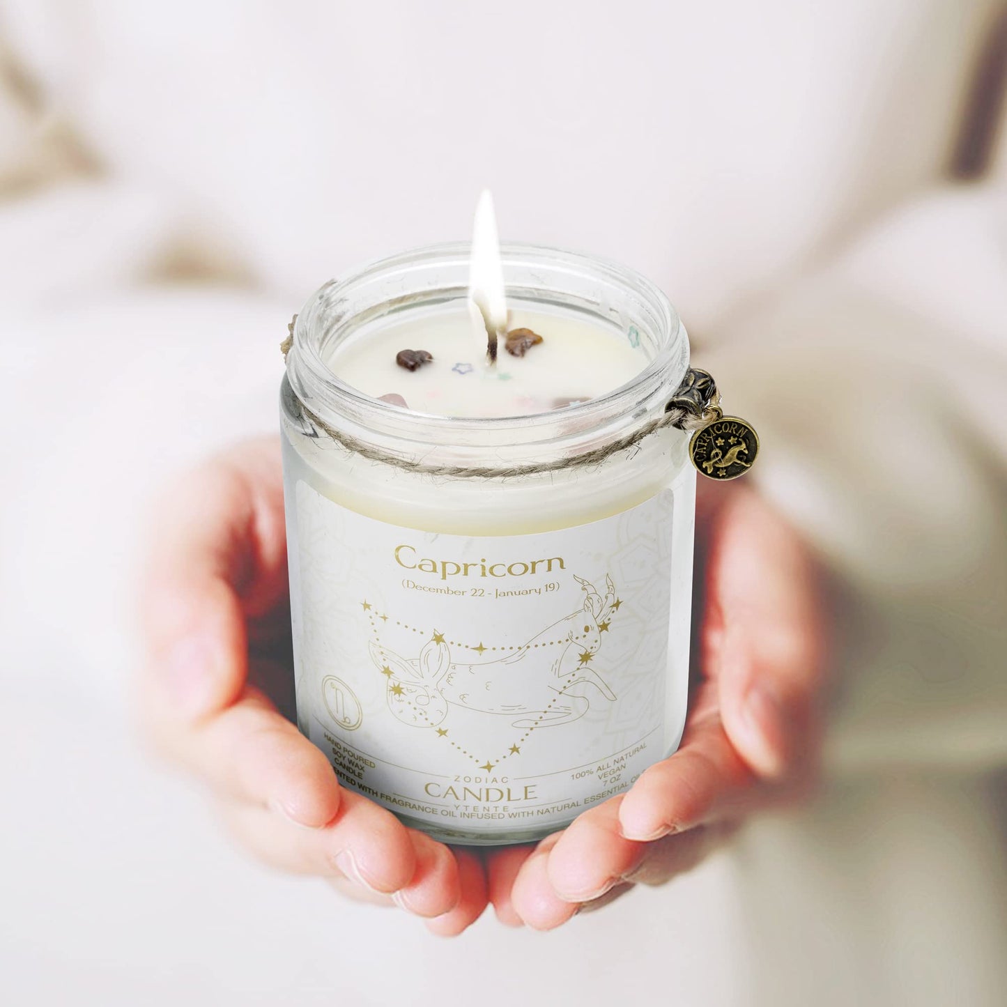 YTENTE Zodiac Sign Candles, Zodiac Crystal Sign Candles,Astrology Scented Candles Best Friends Gifts for Women, Men Sister Brother Zodiac Funny Birthday Gift Candle Jar (Capricorn)