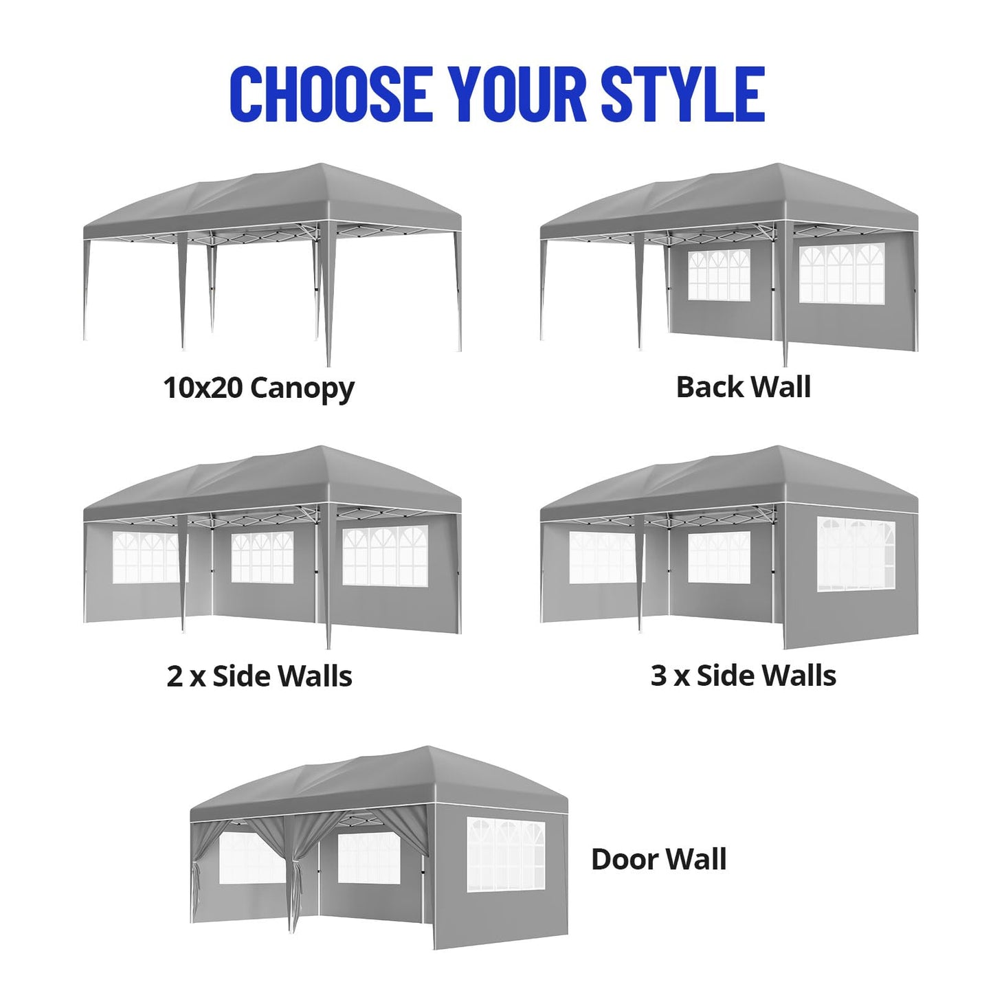 10x20 Pop Up Canopy Tent, Heavy Duty Wedding Party Tent Commercial Grade Instant Shelter with Removable Sidewalls for Outdoor, Parties, 3 Height, Carry Bag, Sandbag