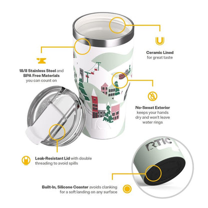 RTIC 30oz Essential Tumbler with Lid, Ceramic Lined, Insulated, Stainless Steel, Metal, Double Wall Vacuum-Insulation, Travel Cup for Iced Coffee, Tea, Hot and Cold Drink, Sunlight Glitter