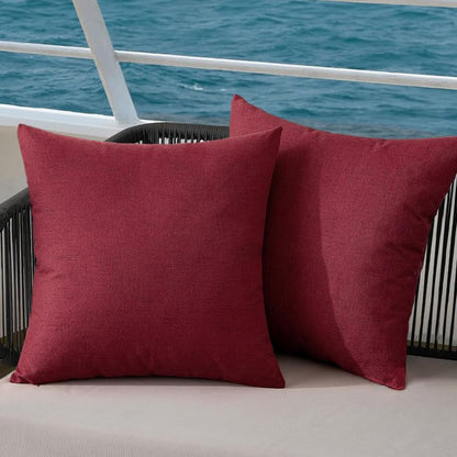 MIULEE Outdoor Throw Pillow Covers - Waterproof Decorative Linen Cushion Shams | 18x18 Inch, Burgundy Red - Pack of 2