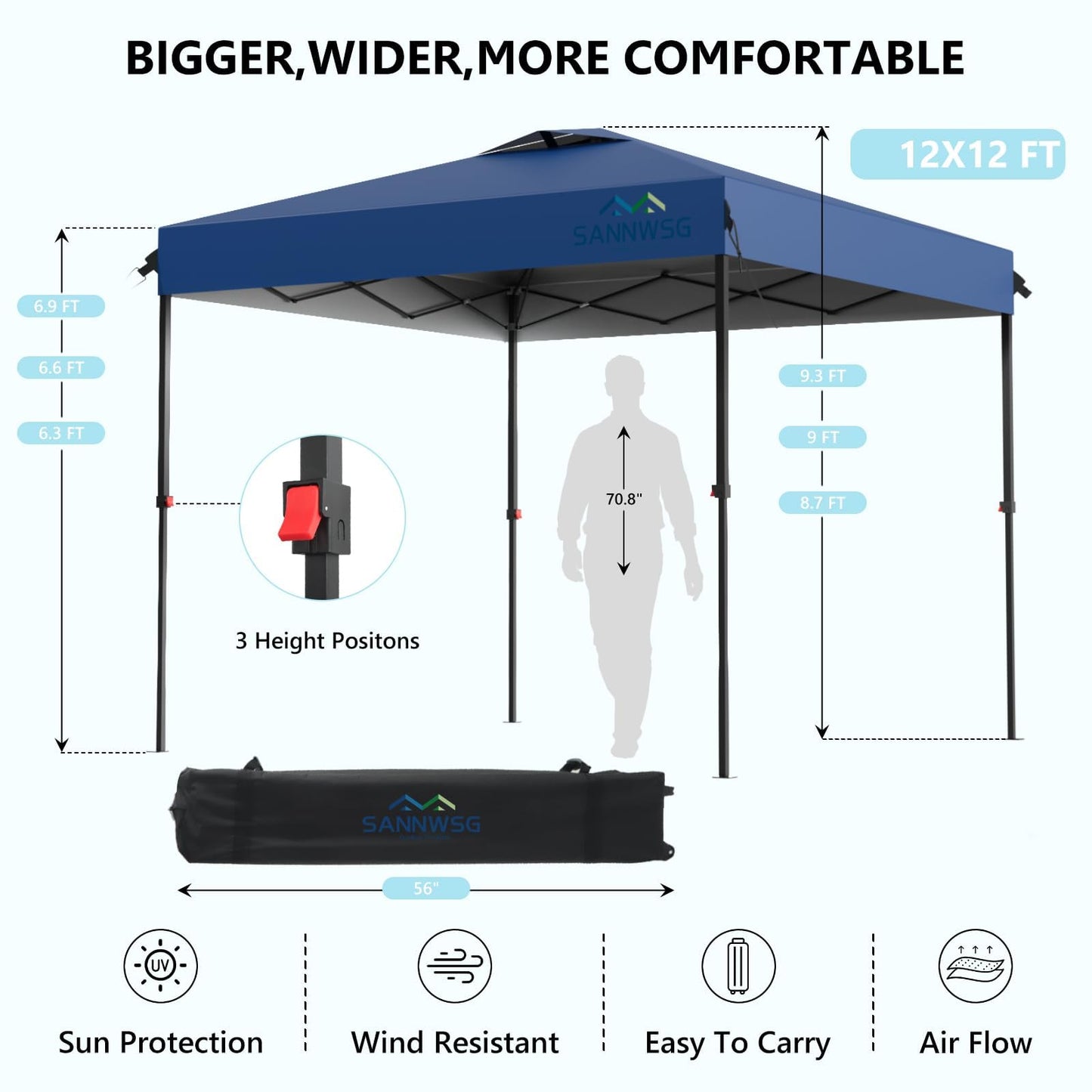 12X12 Pop Up Canopy Tent with 3 Sidewalls,Easy Up Canopy,Commercial Instant Shelter,Heavy Duty One Person Set Up Event Tent,Blue