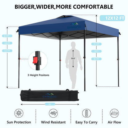 12X12 Pop Up Canopy Tent with 3 Sidewalls,Easy Up Canopy,Commercial Instant Shelter,Heavy Duty One Person Set Up Event Tent,Blue