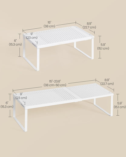 SONGMICS Set of 2 Expandable Pantry Kitchen Organizers, Adjustable Spice Rack, Stackable Cabinet Organizers, Metal, Space-Saving Tabletop Shelves, Matte Black UKCS402B01