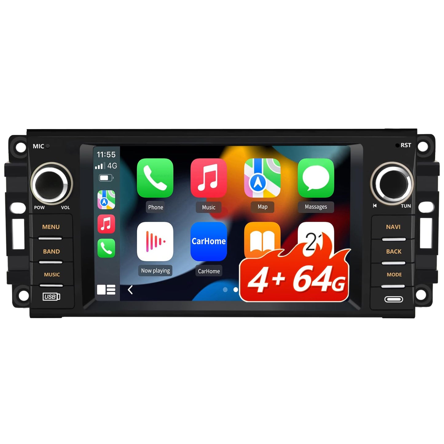 EagleNav Car Radio for Jeep Wrangler JK/Chrysler/Dodge RAM, 7 Zoll Touch Screen, Android 13, 4GB RAM 64GB ROM, Wireless CarPlay & Android Auto, Bluetooth, WiFi, AM/FM Radio