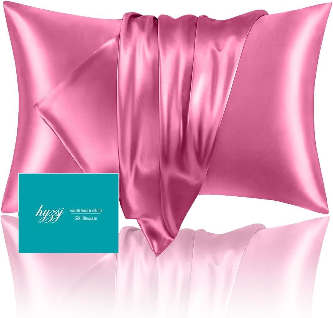 Mulberry Silk Pillow Cases - Ultra Smooth & Breathable Cooling Satin | Standard Size 20x26 Inches, Berry Red