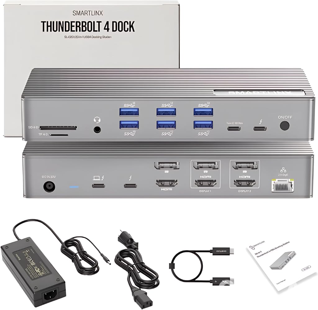 Thunderbolt 4 Dock with DisplayLink, 21-in-1 USB-C/A Docking Station for MacBook, Windows & ChromeOS – 150W Charging, 40Gbps, 8K/4K Display, Dual/Triple/Quad/5 Monitor Support