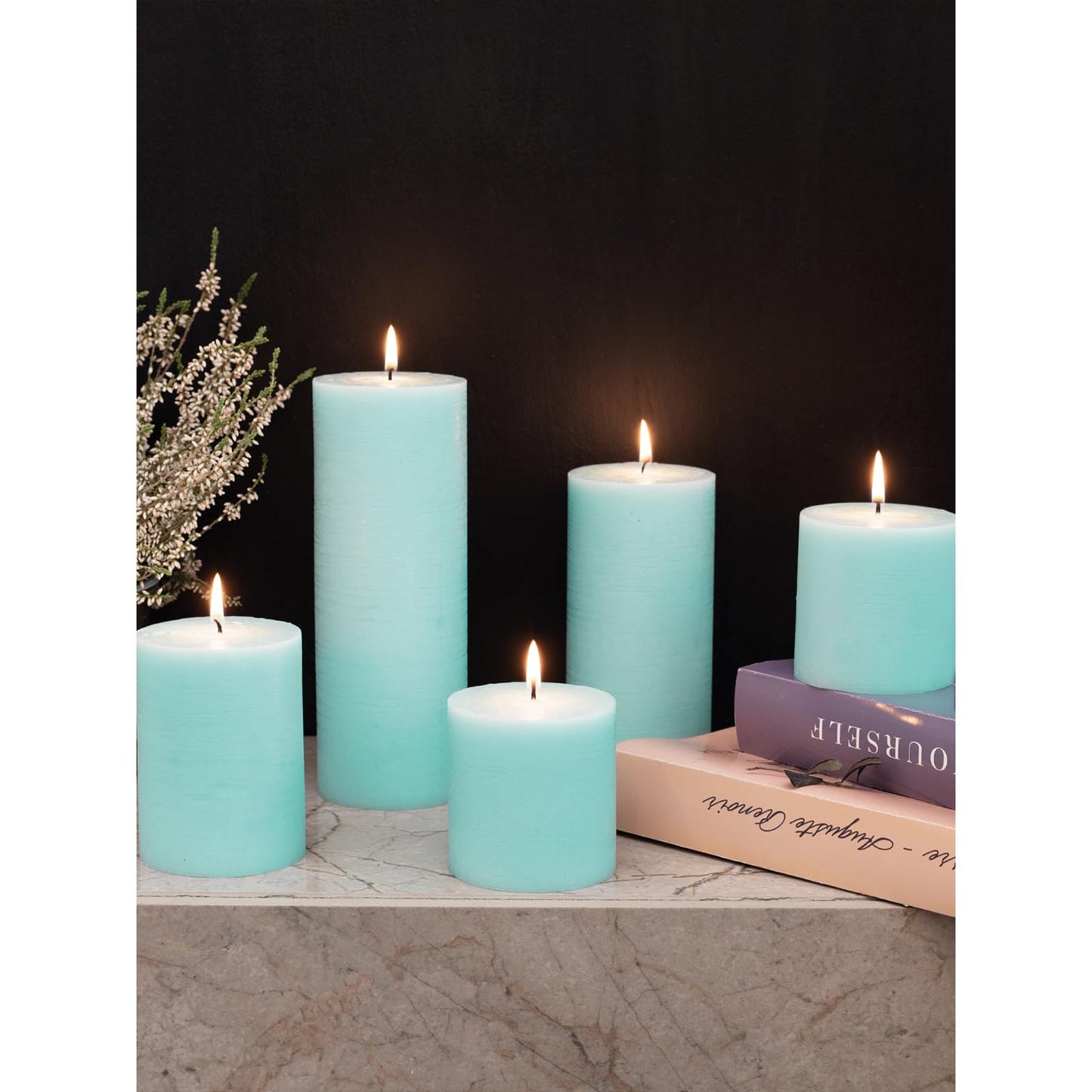 CANDWAX 3x4 inch Pillar Candles Set of 3 – Unscented Dripless Rustic Light Turquoise Candles for Table Decor, Weddings, Centerpieces