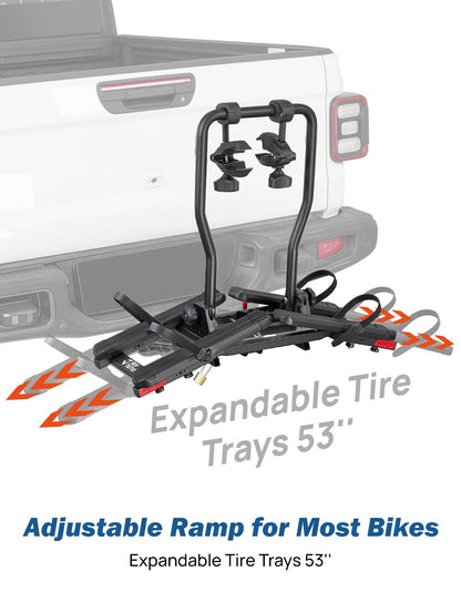 JOYTUTUS Compact & Lightweight 2-Bike Hitch Bike Rack, 150 LBS Capacity for Car SUV Truck with 1¼/2” Receiver, Easy Install Tilting Folding Anti-Wobble Bike Carrier, Fits Most Wheelbases (Max 53'')