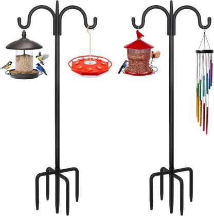 Feed Garden Adjustable Double Shepherd's Hook - 76 Inch Heavy Duty Bird Feeder Pole | 5 Prong Base for Hanging Plants & Lanterns (2 Pack)