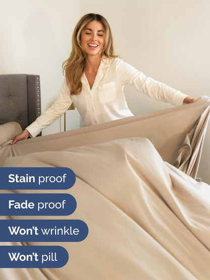 Skiennix Extra Deep Full Sheet Set - 6 Piece Breathable Cooling Sheets - Luxury Hotel Quality - Soft, Wrinkle-Free, Easy Fit - Cream