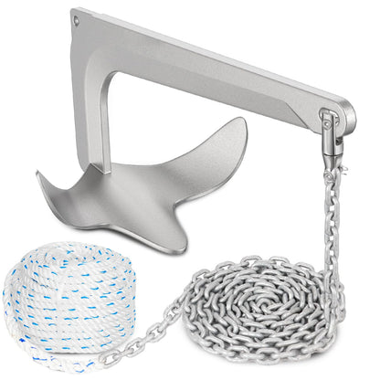 FUCNEN Boat Anchor Kit Galvanized Steel Bruce Style Claw Anchor 11 Lb, 1/2" Anchor Rope 100ft,1/4" G4 Galvanized Steel Marine Chain 10ft & Swivel, Windlass Anchor Rode-Rope/Chain System for Boat