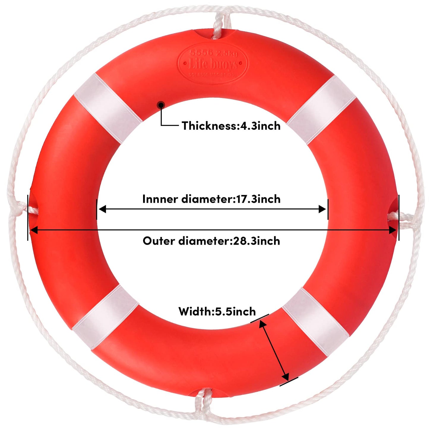 BALAVA Life Ring,28" Boat Throw Rings with Reflective Tape & Grab Lines,Orange Life Ring Buoy for Boats,Include Water Floating Life Saving Rope(1 Pack)