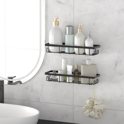 Shower Caddy Organizer - Self-Adhesive Bathroom Shelves with Hooks | No Drilling, 2-Pack Black