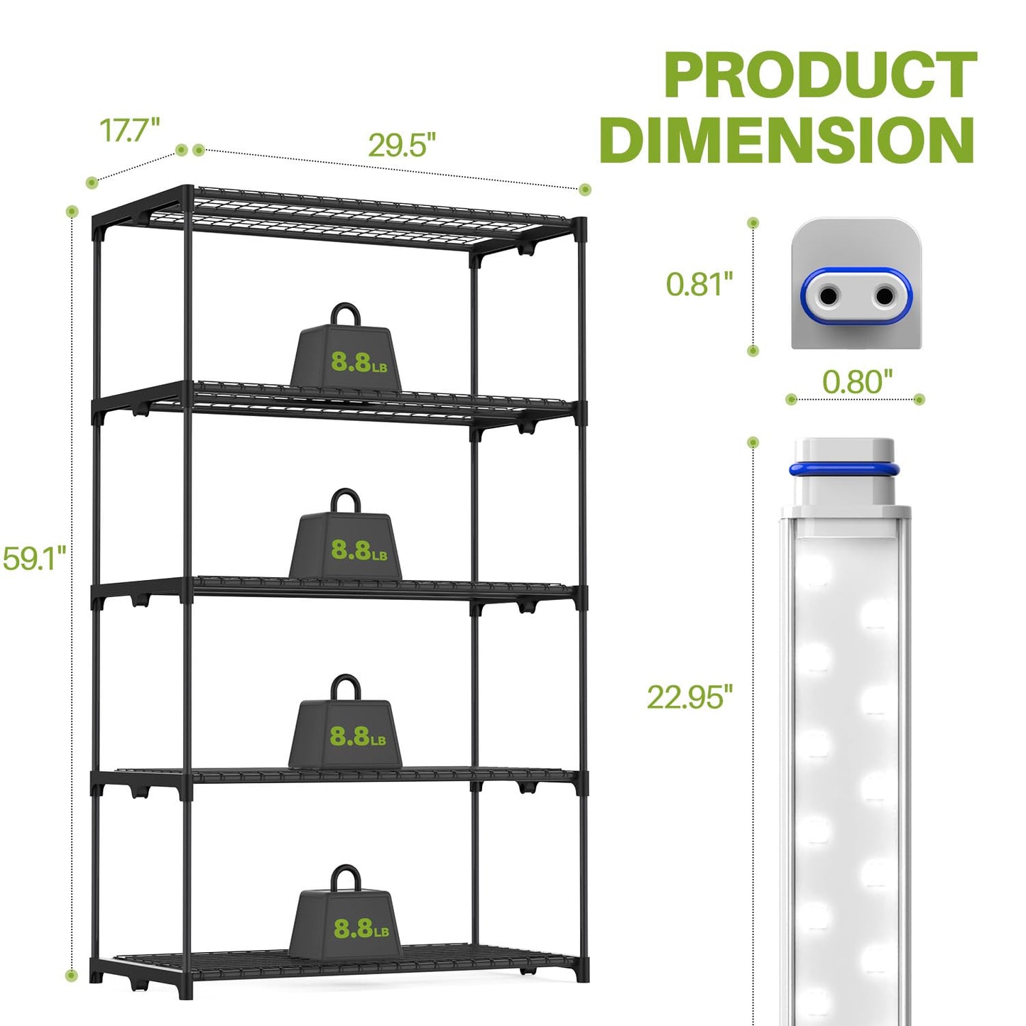 Inzlume Indoor Greenhouse with Grow Light, Mini Greenhouse with 4 Pack 36W Grow Lights for Indoor Plant, Seed Start, Seedling, Seed Trays, 17.7" W x 29.5" L x 59" H