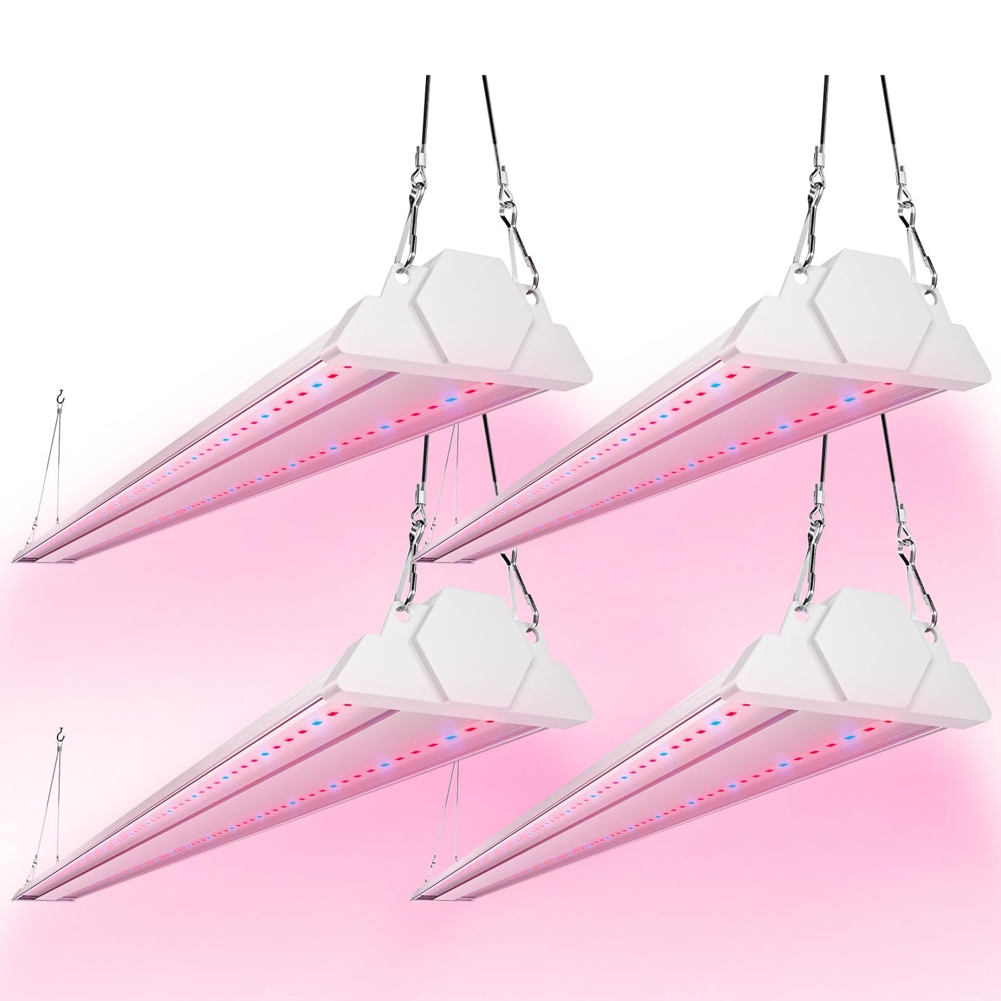 FREELICHT 4 Pack 4ft LED Grow Light, 60W (350W Equivalent), Red Blue (660nm+460nm) Full Spectrum Grow Light for Indoor Plants, Hanging Plug in Grow Lamp for Hydroponic Greenhouse Plants Seedling Veg