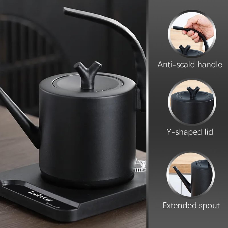 1.0L Gooseneck Electric Kettle - 304 Stainless Steel, 800W Fast Boiling with Auto Shut-Off, Precision Pour Over Kettle for Coffee & Tea, BPA-Free Matte Black Design, For Kitchen, Home, Office