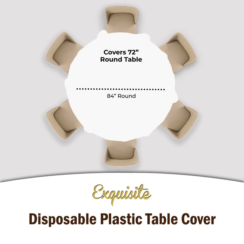 Exquisite Party Solids 6-Pack Premium Plastic Tablecloth 84in. Round Plastic Table Cover - White