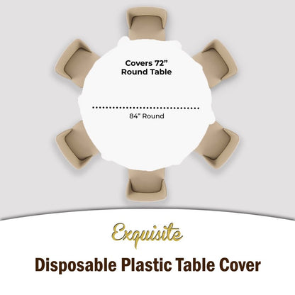 Exquisite Party Solids 6-Pack Premium Plastic Tablecloth 84in. Round Plastic Table Cover - White