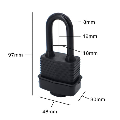 SafiSwords Waterproof Padlocks Keyed Alike for Outdoor use, Covered Heavy Duty Laminated Steel Lock, 1-9/16 Inch. Wide, Long Padlock, Bulk Locks with Same Keys, Pack of 72