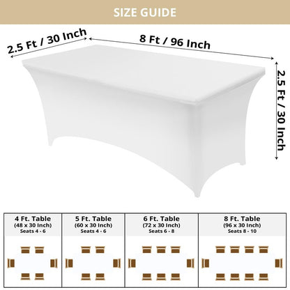 Utopia Kitchen Spandex Tablecloth 2 Pack [8FT, White] Tight, Fitted, Washable and Wrinkle Resistant Stretch Table Cloth Rectangle Cover for Trade Show, Weddings & Parties [96Lx30Wx30H Inch]