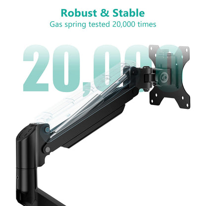 WALI Single Monitor Mount, Gas Spring Monitor Arm for 17-34 inch Screens, Adjustable Computer Monitors Stand up to 26.4lbs, with Clamp and Grommet Base, Mounting Holes 75 and 100mm (GSMP001N), Black