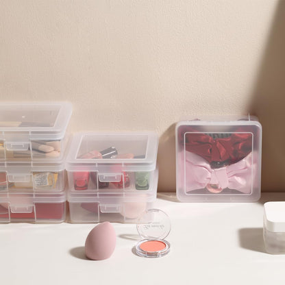 Storage Containers 12-Pack by [Brand Name] - Clear Stackable Plastic Boxes with Latching Lid | 5” x 5” x 1.9”