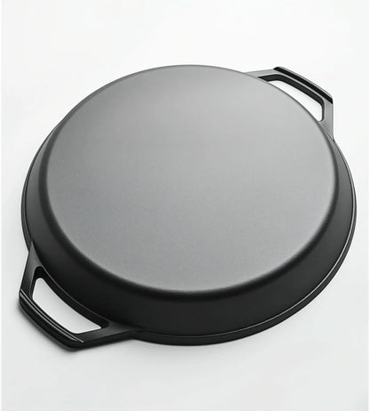 LI-GELISI 24-inch cast iron frying pan with dual auxiliary handles, nitrogen-treated for rust resistance, suitable for stoves/grills/campfires, heavy-duty outdoor cooking pan