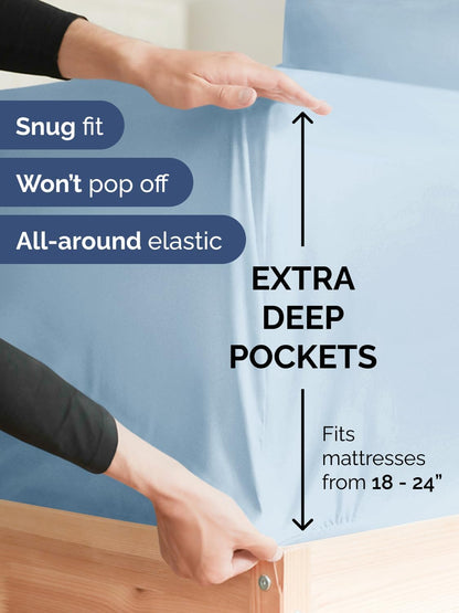 Skiennix Extra Deep Twin Sheet Set - 4 Piece Cooling Bedding - Soft, Wrinkle-Free Sky Blue