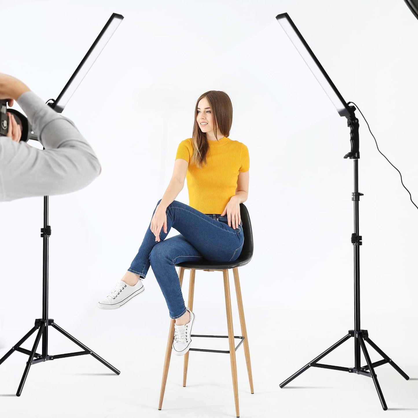 Xuhal 4 Pack LED Photography Lighting Stick Kit Adjustable LED Video Light with 22-63 Tripod 5500k 90 Beads Photoshoot Fill Lights Portable Studio Lighting for Live Streaming CRI 80+