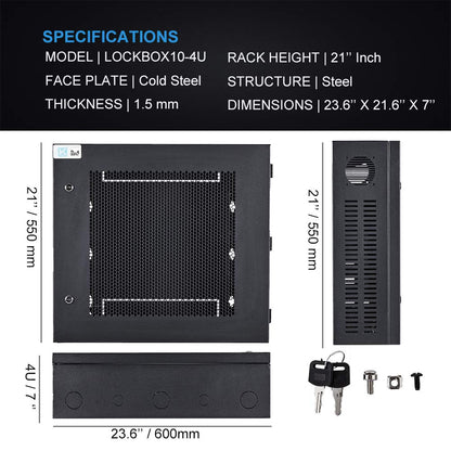 Kenuco Heavy Duty 16 Gauge Steel DVR Security Lockbox and Swing Open Top 24'' x 21'' x 7'' - (Black)