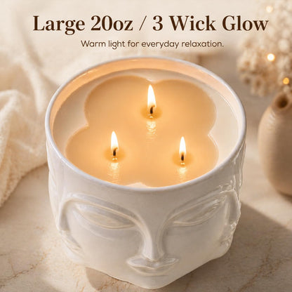 Viyffo 20oz Large Scented Candle – Vanilla Dreamscape & Fresh Spice, 3 Wick Non Toxic Soy Candle, Decorative White Ceramic Jar, Luxury Home Fragrance for Women, Elegant Art Décor & Unique Gift