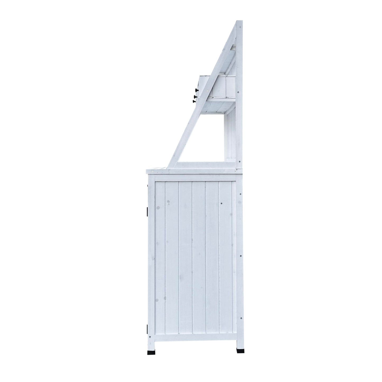 GDFStudio Farmhouse Outdoor Storage Bench Table with Cabinet, Fir Wood Potting Bench Plant Bench, Large Garden Storage Work Bench with Drawers Removable Shelf for Backyard Patio Greenhouse, White