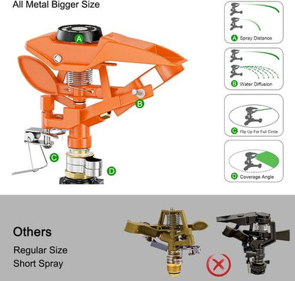 FANHAO Heavy Duty Pulsating Impact Sprinkler - 360° Rotating Lawn Irrigation System | Covers Up to 5,800 Sq. Ft