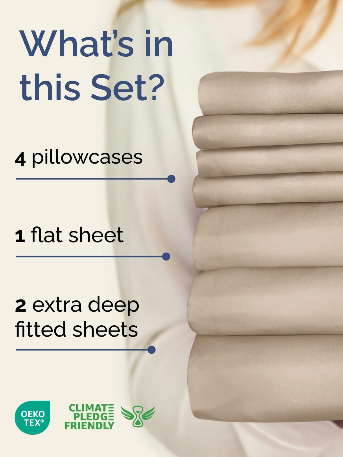 Skiennix Extra Deep Split King Sheet Set - 7 Piece Breathable Cooling Bedding - Soft, Wrinkle-Free Cream