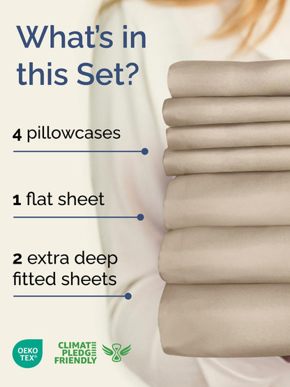 Skiennix Extra Deep Split King Sheet Set - 7 Piece Breathable Cooling Bedding - Soft, Wrinkle-Free Cream