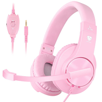 Gaming Headset for PS5, PS4, Xbox, PC & Nintendo Switch - Kids Headphones with Mic for School Supplies - Wired Pink Headphones