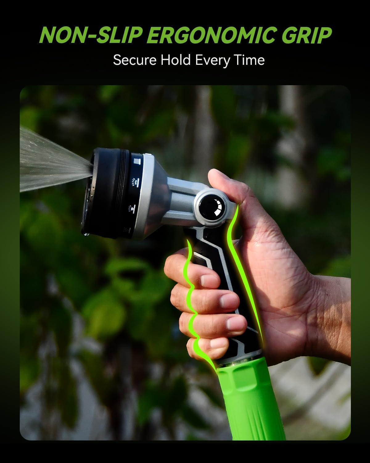 RAINPOINT Full-Metal Garden Hose Nozzle - Heavy Duty Sprayer with 10 Adjustable Patterns & Thumb Control | Black