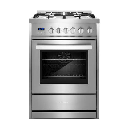 COSMO COS-244AGC 24 in. Nebula Collection 2.7 cu. ft. Gas Range, 4 Burners, Rapid Convection Oven, Cast Iron Grates in Stainless Steel