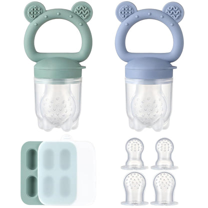 Skiennix Silicone Baby Fruit Feeder - Teething Relief & Fresh Food Storage | 2 Pack with Mini Freezer Tray