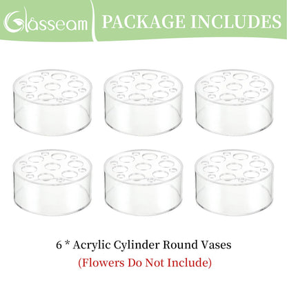 Glasseam Acrylic Flower Vase for Centerpieces: Set of 6 Wedding Party Dining Room Table Decorations, Cylinder Round Clear Vases with 13 Holes (5.9in)