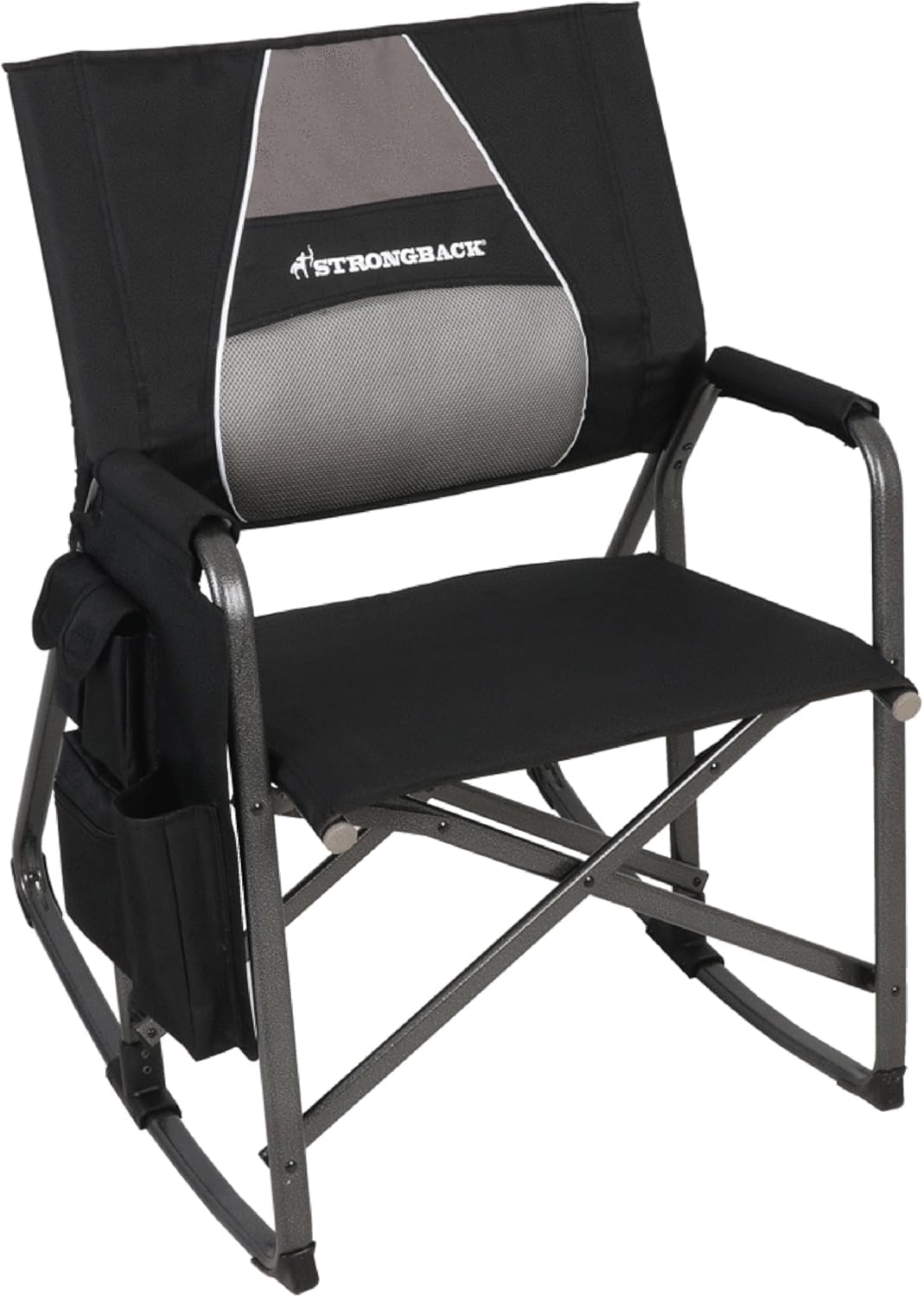 STRONGBACK Outdoor Chair Director Portable Camping Chair with Lumbar Support - Cupholder &Pocket Included - Heavy-Duty Foldable Chair - Rocker/Black