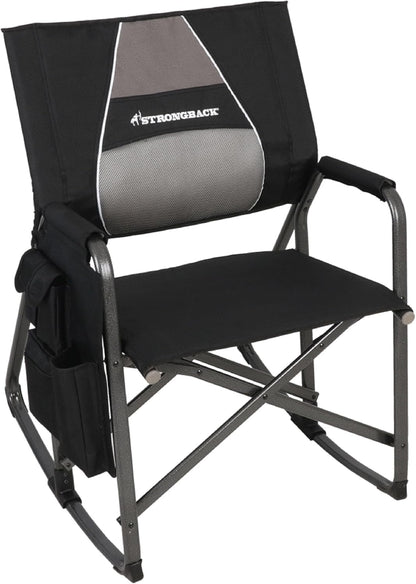 STRONGBACK Outdoor Chair Director Portable Camping Chair with Lumbar Support - Cupholder &Pocket Included - Heavy-Duty Foldable Chair - Rocker/Black