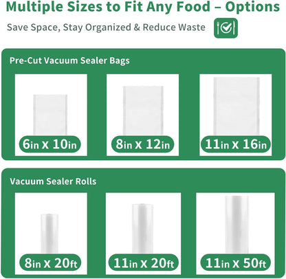 Aotto Vacuum Sealer Bags - 6 Pack Commercial Grade BPA-Free Food Storage Bags | 8"x20' & 11"x20'
