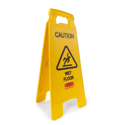 Rubbermaid Commercial Products "Caution Wet Floor" Sign, 26-Inch, Yellow, 2-Sided, Floor Warning Sign for Public Spaces, Pack of 6