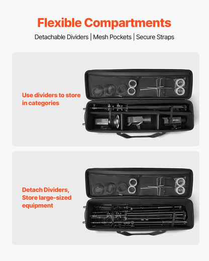 VEVOR Studio Equipment Trolley Case, 51.57 x 14.37 x 14.96 in / 131 x 36.5 x 38 cm, Rolling Camera Bag, Carrying Bag with Wheels Straps Padded Compartment Handle, for Light Stands, Tripods, Telescopes