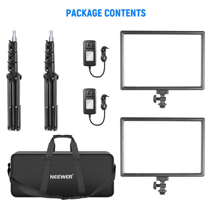 NEEWER 13" LED Video Light Panel Kit, 2 Pack Bi Color Dimmable with Tripod Stand, 4000mAh Battery, 3200K-5600K CRI97+, USB, for Studio/Streaming/YouTube, Black, NL-192AI