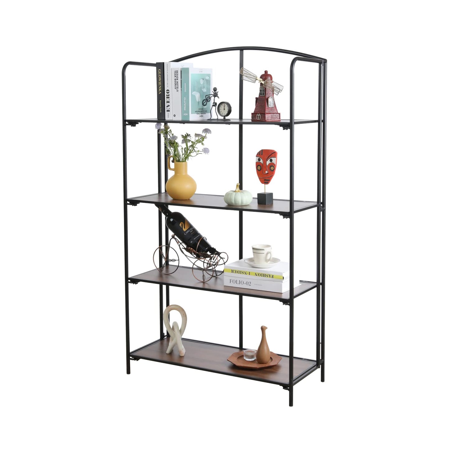 Crofy No Assembly Folding Bookshelf for Living Room, 4 Tier Black Collapsible Book Shelf for Home Office, Portable Bookcase Storage Organizer