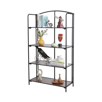Crofy No Assembly Folding Bookshelf for Living Room, 4 Tier Black Collapsible Book Shelf for Home Office, Portable Bookcase Storage Organizer